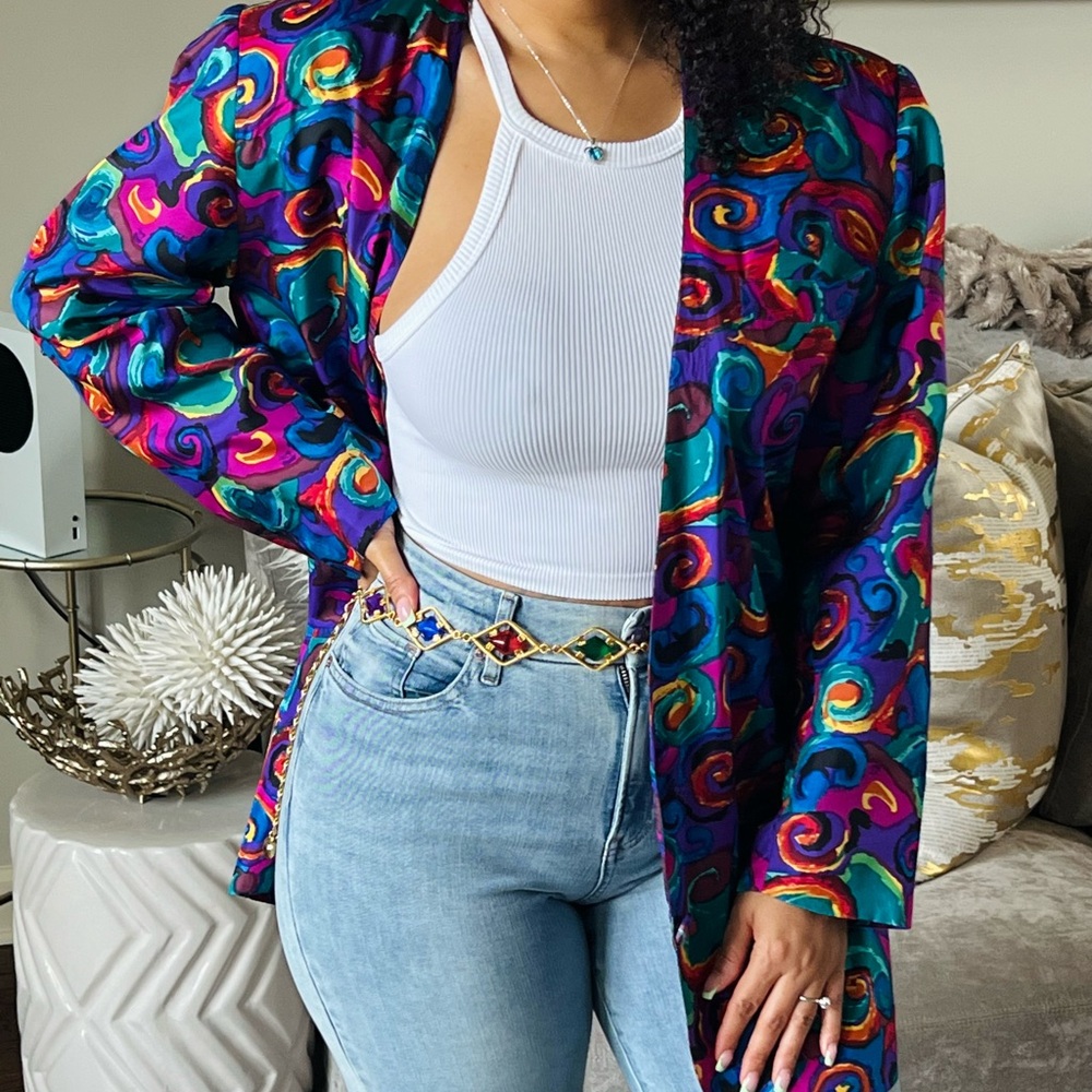 100% SILK VINTAGE COLORFUL BLAZER